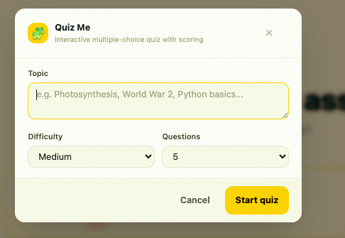 Dynamo AI Quiz me tab